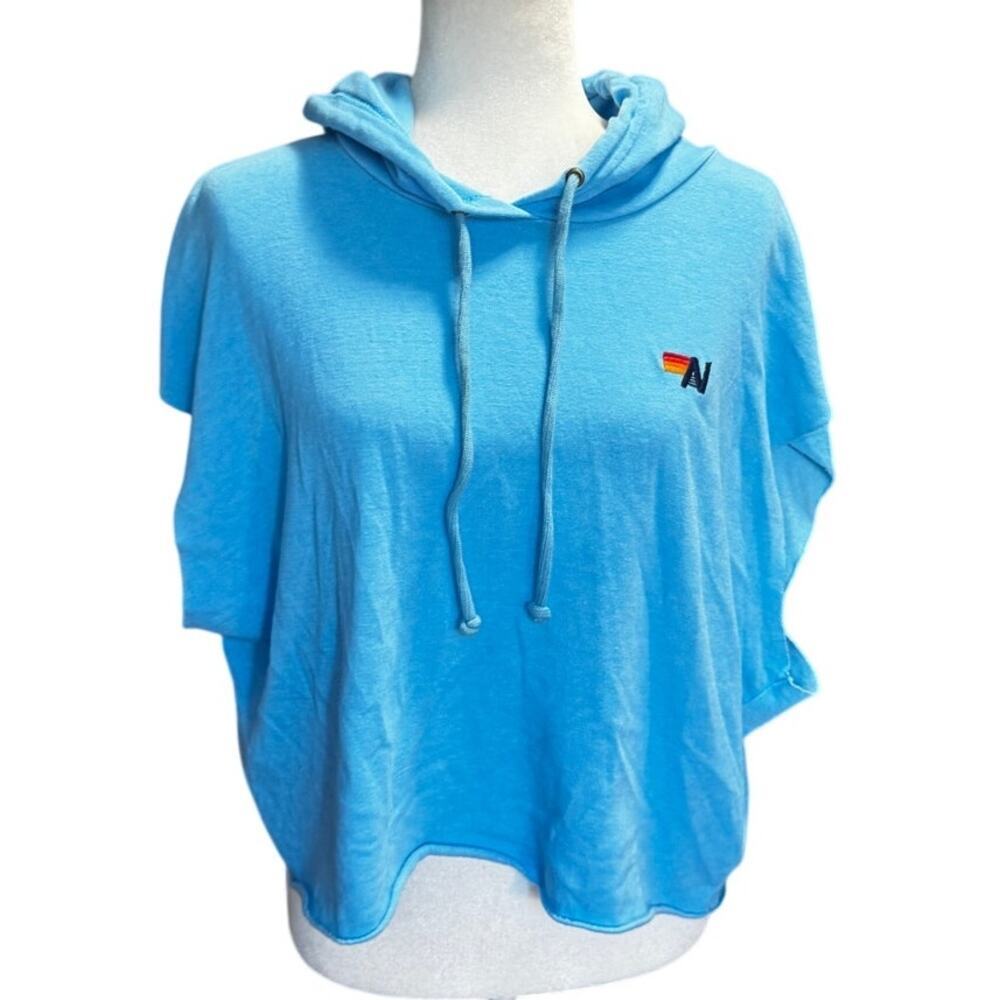 Aviator Nation Logo Sleeveless Relaxed Cropped Pullover in Blue Medium